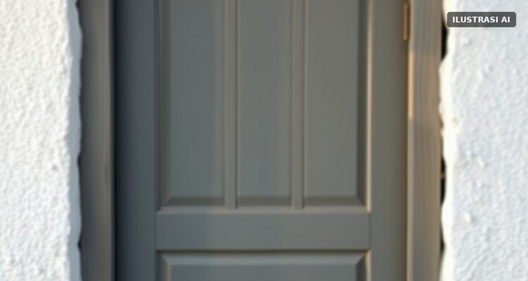 Ilustrasi pintu kayu rumah warga pada pagi hari