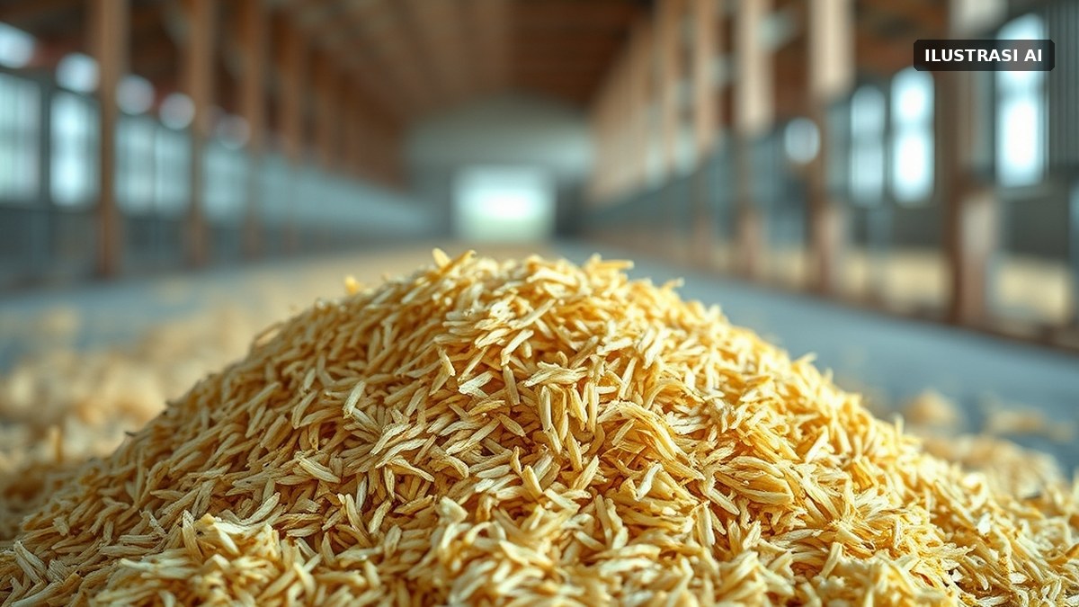 Ilustrasi alas sekam padi di lantai kandang ayam yang kosong