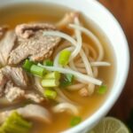 Resep Soto Seger Boyolali Kuah Bening, Bisa Dimasak di Rumah Ilustrasi semangkuk soto berkuah bening dengan irisan daging sapi, soun, tauge, dan seledri